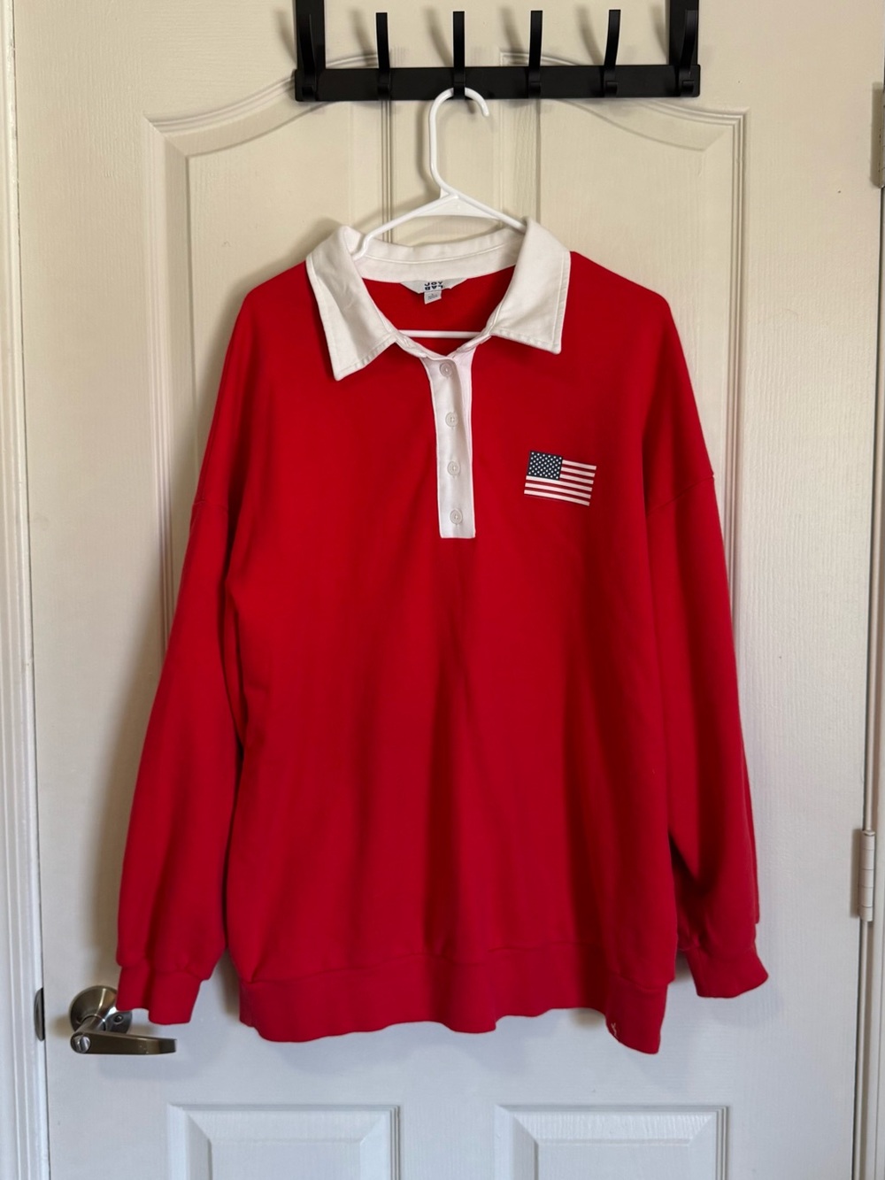 JoyLab Red Crewneck Rugby Sweatshirt with White Collar